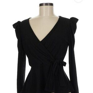 INC International Concepts Black Wrap Peplum Top